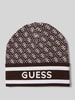 Guess Gebreide muts met labelstitching, model 'SEVYN' Middenbruin