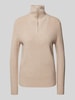 Christian Berg Woman Strickpullover mit Troyer-Kragen Metallic Beige Melange