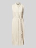 ICHI Hemdblusenkleid aus Leinen-Viskose-Mix mit Bindegürtel Beige