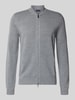 Christian Berg Men Slim Fit Strickjacke mit Stehkragen Hellgrau Melange