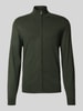 MCNEAL Slim fit gebreid jack van viscosemix met ritssluiting Donkergroen gemêleerd