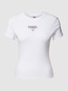 Tommy Jeans Slim Fit T-Shirt mit Label-Print Weiss