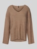 Only Relaxed fit gebreide pullover met viscose en hoge zijsplitten, model 'KATIA' Hazelnoot gemêleerd