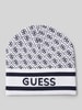 Guess Gebreide muts met labelstitching, model 'SEVYN' Ecru