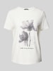 comma T-Shirt mit Motiv-Print Weiss