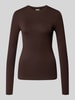 Stefanel slim fit longsleeve van elastische wolmix Donkerbruin