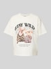 Review T-Shirt mit Motiv- und Label-Print Offwhite