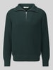 Selected Regular Fit Pullover aus reiner Baumwolle mit Troyer-Kragen Dunkelgruen