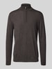 Profuomo Pullover aus Merinowolle mit Troyer-Kragen Dunkelbraun