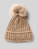 Kurt Beines Strickmütze mit Woll-Anteil und Bommel Taupe