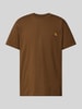 Carhartt Work In Progress T-shirt z wyhaftowanym logo model ‘American Script’ Ciemnobrązowy melanż