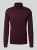 Tom Tailor Regular Fit Rollkragenpullover aus reiner Baumwolle mit Logo-Stitching Bordeaux