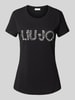 Liu Jo White T-shirt met label met siersteentjes Zwart