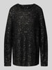 Vero Moda Regular Fit Strickpullover mit Paillettenbesatz Modell 'LEILANI' Metallic Black Melange