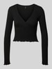 Only Bluzka krótka w kopertowym stylu z długim rękawem model ‘LINA’ Czarny