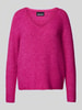 Pieces Regular Fit Strickpullover mit V-Ausschnitt Modell 'ELLEN' Pink