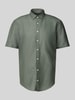 Jake*s Slim Fit Leinenhemd mit Knopfleiste Dunkelgruen
