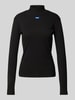 Hugo Blue Longsleeve aus Viskose mit geripptem Stehkragen Black