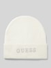 Guess Czapka beanie z wyhaftowanym logo Złamany biały