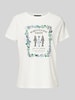 comma T-Shirt mit Motiv- und Statement-Print Offwhite