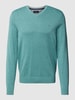 Christian Berg Men Strickpullover mit geripptem V-Ausschnitt Metallic Tuerkis Melange