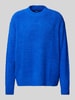 Hugo Blue Gebreide pullover met labelstitching, model 'Sanou' Blauw