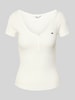 Tommy Jeans Slim fit T-shirt gebreid met wafelpatroon Offwhite