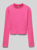 Only Longsleeve mit geripptem Rundhalsausschnitt Modell 'LINEA' Pink