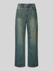 Review Jeans mit weitem Bein im Used-Look Dunkelblau