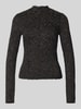 YAS Slim Fit shirt met lange mouwen van bloemig kant model 'Lacey' Zwart