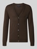 Christian Berg Men Cardigan aus Woll-Mix mit V-Ausschnitt Dunkelbraun Melange