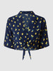 Noisy May Korte blouse met knoopdetail, model 'Joe' Marineblauw