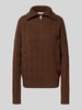 Tommy Hilfiger Relaxed Fit Strickpullover aus reiner Wolle mit Zopf-Muster Mittelbraun