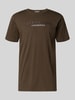Lindbergh T-shirt met labelprint, model 'Copenhagen' Donkerbruin
