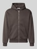 REVIEW Relaxed Fit Sweatjacke aus Baumwoll-Mix mit Label-Detail Dunkelbraun