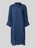 0039 Italy Knielanges Hemdblusenkleid aus Leinen mit 3/4-Arm Modell 'GRACY' Marine