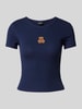 Gina Tricot Slim fit T-shirt met motiefprint Donkerblauw