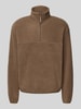 MCNEAL Fleecepullover mit Troyer-Kragen Mittelbraun