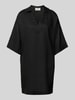 Christian Berg Woman Knielanges Leinenkleid mit V-Ausschnitt Black