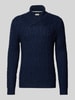 s.Oliver RED LABEL Regular Fit Schalkragenpullover aus Woll-Mix mit Zopfmuster Dunkelblau