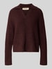 MOS MOSH Sweter z dzianiny z mieszanki wełny z kołnierzykiem polo model ‘Thora Aidy’ Bordowy