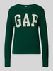 GAP Sweter z dzianiny z logo i okrągłym dekoltem Ciemnozielony