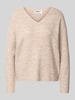 ONLY Regular Fit Pullover mit V-Ausschnitt Modell 'CAMILLA' Ecru Melange