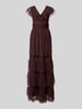 Lace & Beads Maxijurk met V-hals en taillestrik Chocoladebruin