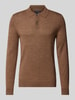 Christian Berg Men Slim fit gebreide pullover met polokraag Middenbruin gemêleerd