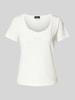 monari T-Shirt mit geripptem U-Ausschnitt Offwhite