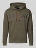 Replay Hoodie met labelprint Olijfgroen