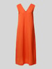 Christian Berg Woman Leinenkleid mit V-Ausschnitt Dunkelorange
