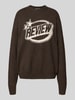 Review Gebreide pullover met labelprint Donkerbruin gemêleerd