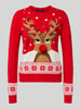 Vero Moda Sweter świąteczny o kroju regular fit z pomponem model ‘FROSTYDEER’ Czerwony